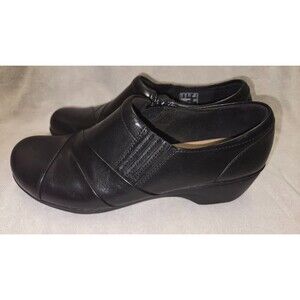 Clarks Channing Ann Black Leather Zip Comfort Loafer Shoes Women’s 7.5 M EUC